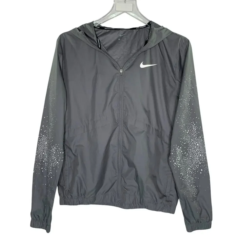 Nike Women's Essential Water Repellent Hooded Running Jacket M Gray Active